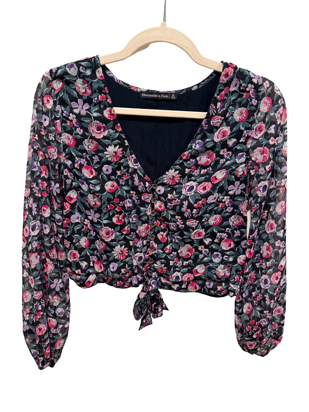 Abercrombie & Fitch Floral Long Sleeve Peasant Button Down Cropped Blouse Size S